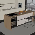 Modern Bar Counter With Wooden Top And Black Bar Stools In Contemporary Space