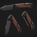 Tactical Knife With Serrated Blade Wooden Handle And Decorative Pattern Design