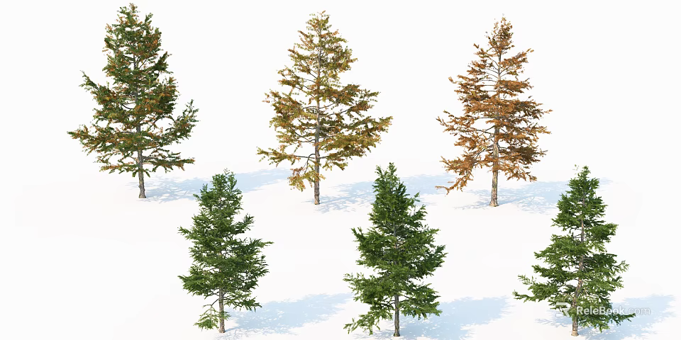 Diverse Arbor Trees Featuring Green Yellow And Brown Foliage In Different Growth States 3d model 