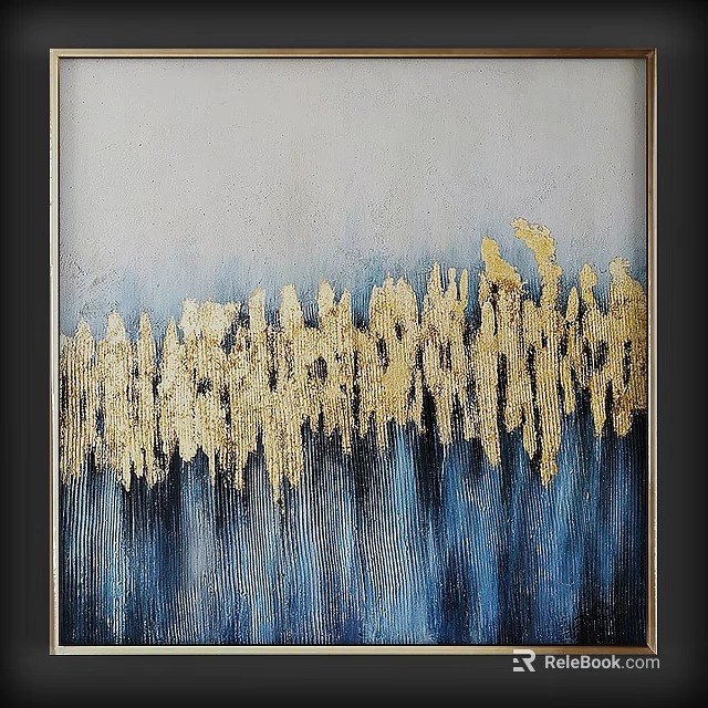 Modern Framed Wall Art With Gold Blue Abstract Pattern And Textured Design 3d model 