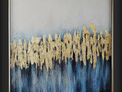 Modern Framed Wall Art With Gold Blue Abstract Pattern And Textured Design 3d model