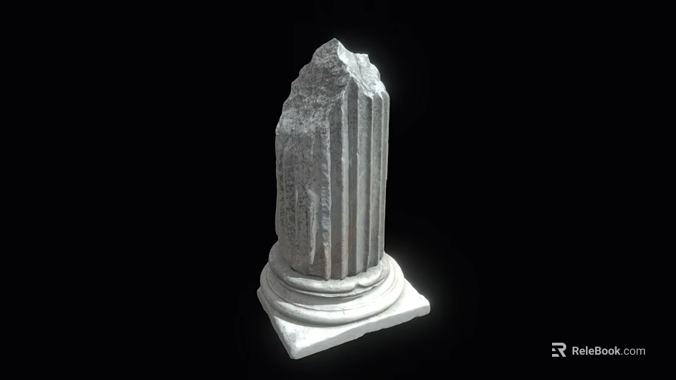 Rough Stone Fluted Column With Classical Pedestal Base And Textured Surface 3d model 