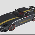 Gray AMG Sports Car With Yellow Stripe Red Wheels And Rear Spoiler
