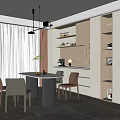 Modern Restaurant Interior Design With Dining Table Chairs Pendant Lights And Display Cabinets 3d model