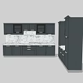 Modern Kitchen Interior With Dark Cabinets And Marble Countertops Backsplash 3d model