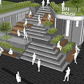 Outdoor Landscape Seats with Stepped Design and Greenery for Public Relaxation