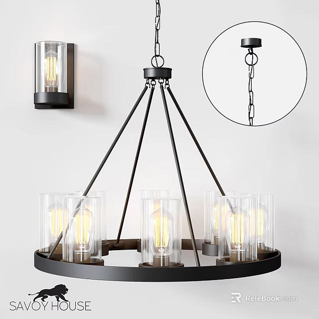 Modern Industrial Chandelier With Black Metal Frame And Glass Shades For Interior Decor 3d model 
