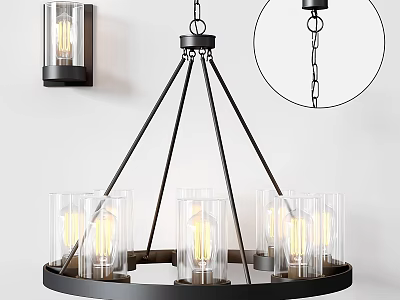 Modern Industrial Chandelier With Black Metal Frame And Glass Shades For Interior Decor 3d model