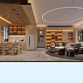 Modern Living Dining Room Interior With Circular Ceiling Light Sofa Coffee Table And City View