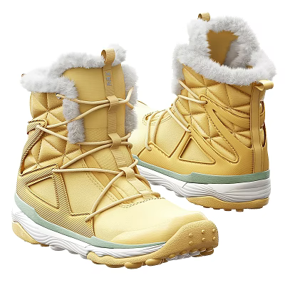 Yellow Winter Boots With Faux Fur Trim And Lace Up Design For Warm Weather Wear 3d model