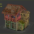 Two Story Wooden House With Red Tiled Roof Balcony And Vines On Walls