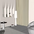 Tall White Floor Lamp With Soft Glow Near Beige Curtains And Gray Sofa