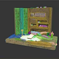 Ancient Mud Wall Model With Shelves Clay Pots And Artifacts 3d model