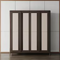Modern Minimalist Wardrobe With Glass Panel Doors And Wooden Frame On Wooden Floor