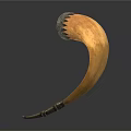 Curved Natural Horn Decorative Household Item With Carved Top And Metal Tip
