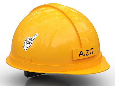 Yellow Safety Hard Hat With Hand Gesture Pointing And A Z T Label 3d model