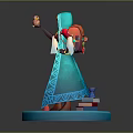 Game Movie Character With Blonde Hair Blue Cloak Holding Pink Object On Blue Hexagonal Base