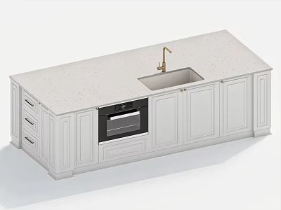 White Bar Counter Interior With Granite Countertop Sink Faucet Oven And Cabinets 3d model