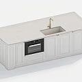 White Bar Counter Interior With Granite Countertop Sink Faucet Oven And Cabinets