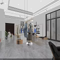 Modern Clothing Store Interior With White Dresses Wooden Displays Large Windows And Mirrors