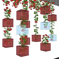 Hanging Transparent Cubes With Red Roses Blue Accents And Green Leaves Decor