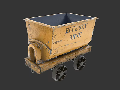 Yellow Mine Cart With Blue Sky Mine Label And CA 1955 Marking 3d model