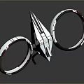Futuristic Spacecraft With Orbital Rings And Metallic Red White Stripes Design