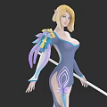 Elegant Armchair With Blonde Female Character In Blue Outfit Holding Staff
