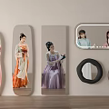 Decorative Mirrors With Various Shapes Reflecting Women In Traditional Clothing On Wall
