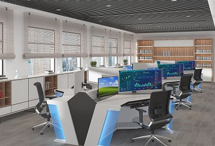 Digital office of modern public office area 3d model