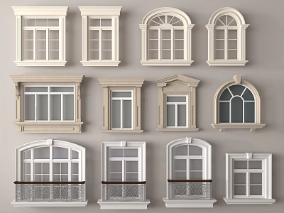 Diverse French Windows Styles With Arched Frames Balcony Railings And Classic Details 3d model