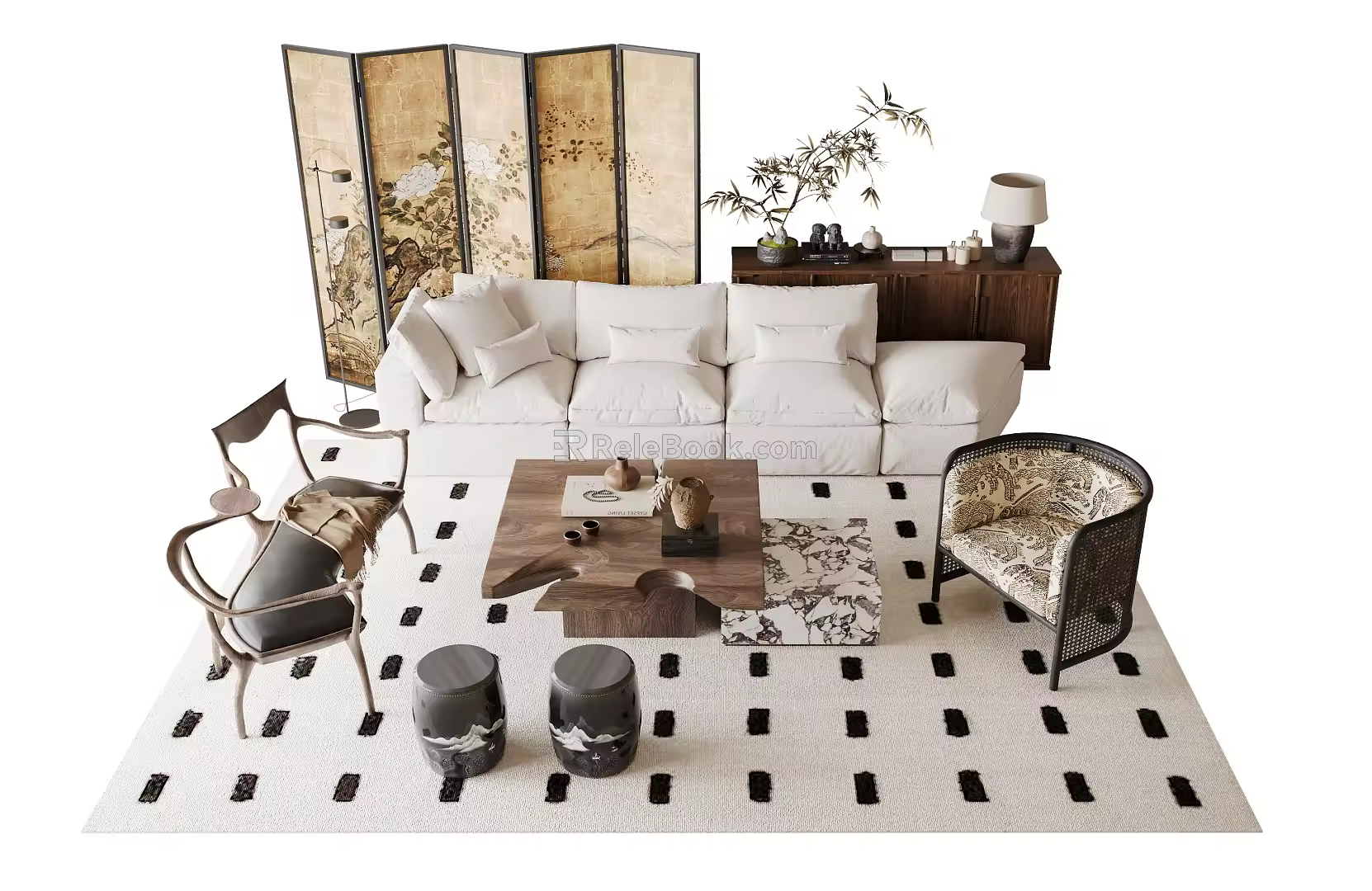 Quiet sofa tea table combination medieval sofa tea table combination 3d model