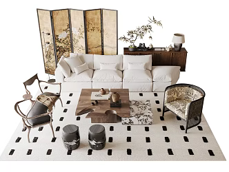 Quiet sofa tea table combination medieval sofa tea table combination 3d model