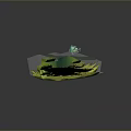 Lush Green Tree With Brown Trunk Grass Mushrooms And Small Animals On Floating Island