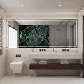 Modern Bathroom Interior With Large Mirror Marble Wall Vanity And Wall Mounted Toilet