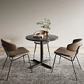 Modern Round Table and Chairs Set with Vase Plant and Rug in Living Space