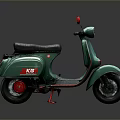 Green Vintage Scooter With Black Seat And Red Accents On Dark Background
