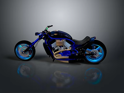 Custom Blue Modern Motorcycle With Black Seat Blue Rims And Shiny Engine Design 3d model