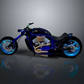 Custom Blue Modern Motorcycle With Black Seat Blue Rims And Shiny Engine Design