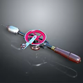 Vintage Hand Tool With Red Wheel Wooden Handle And Metal Parts