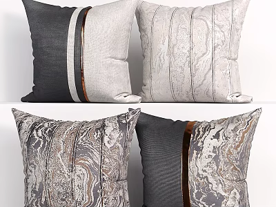 Assorted Modern Stylish Pillows With Marble Pattern Gray Beige Metallic Trim 3d model
