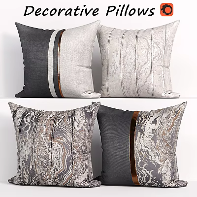 Assorted Modern Stylish Pillows With Marble Pattern Gray Beige Metallic Trim 3d model