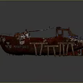 Rusted Old Vintage Water Boat Rested on Wooden Stands for