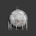 Liquified Petroleum Gas Storage Tank With Support Structure And Red Warning Label