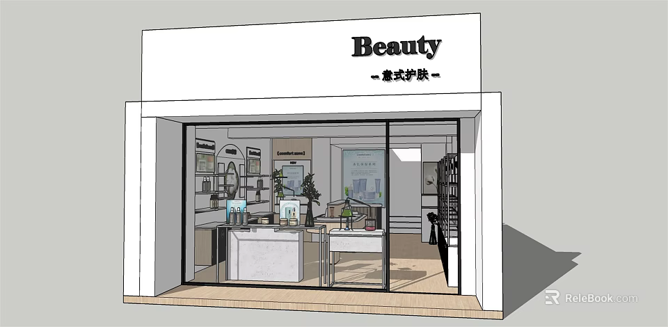 Elegant Beauty Store Interior With Skincare Products Display Shelves And Counter 3d model 