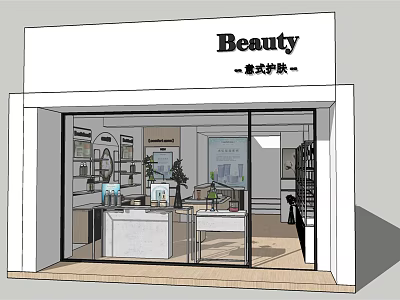 Elegant Beauty Store Interior With Skincare Products Display Shelves And Counter 3d model