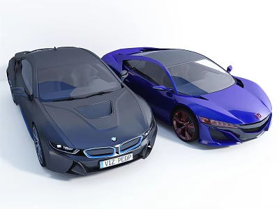 Two Luxury Sports Cars With Black And Blue Sleek Modern Exterior Design 3d model