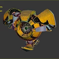 Yellow Black Futuristic Armored Mechanical Robot With Blue Glowing Core And Metal Arms