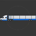 White and Blue Truck with Flatbed Trailer Loaded with White Cylindrical Logs