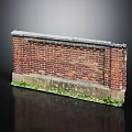 Weathered Red Brick Wall Structure With Gray Top And Grass At Base